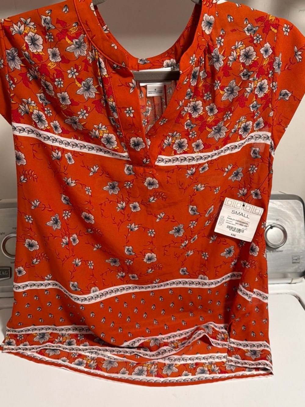 Floral Split-Neck Women's Top in Bright Orange Liz Claiborne
